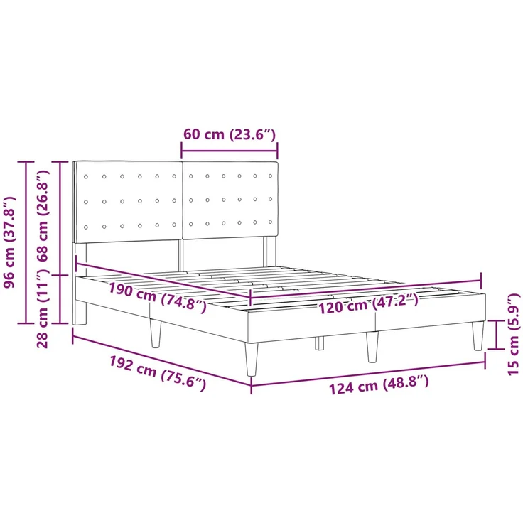 vidaXL Bettrahmen mit Kopfteil Hellgrau 120x190 cm Stoff 42027779 – Bild 10