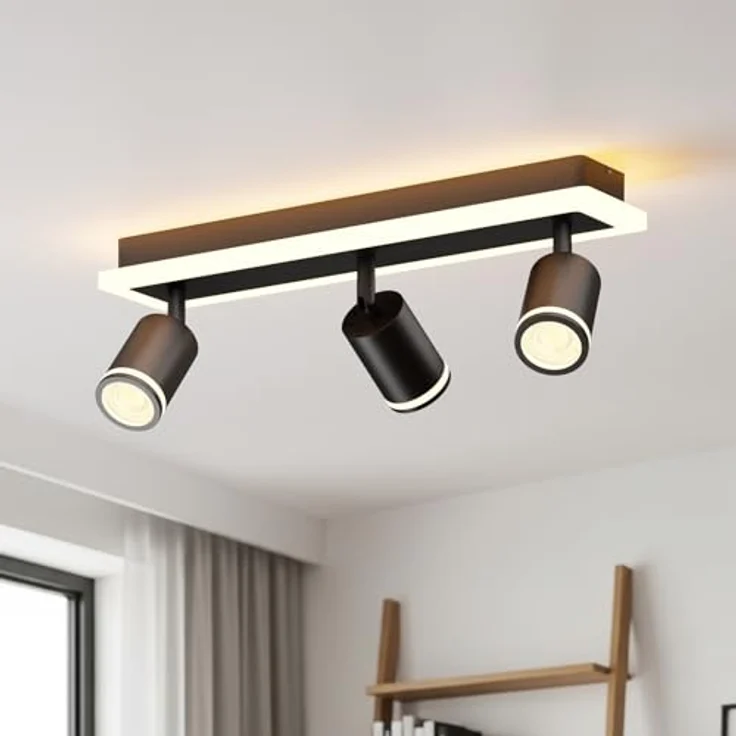 LVWIT LED Deckenstrahler Schwarz, Deckenlampe 3 Flammig Schwenkbar, GU10 Küchenlampe Deckenleuchte Srahler, Modern Deckenspot Lampe für Wohnzimmer, Schlafzimmer, Ohne Leuchtmittel – Bild 2