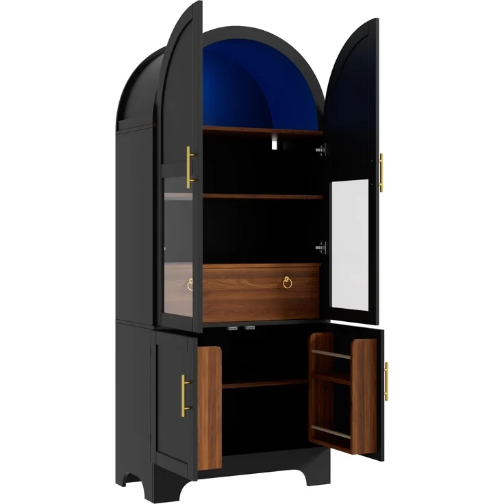Vitrine 76 x 40 x 180 cm aus MDF und Spanplatte, schwarz, mit Bogenfront und LED-Beleuchtung – Bild 6