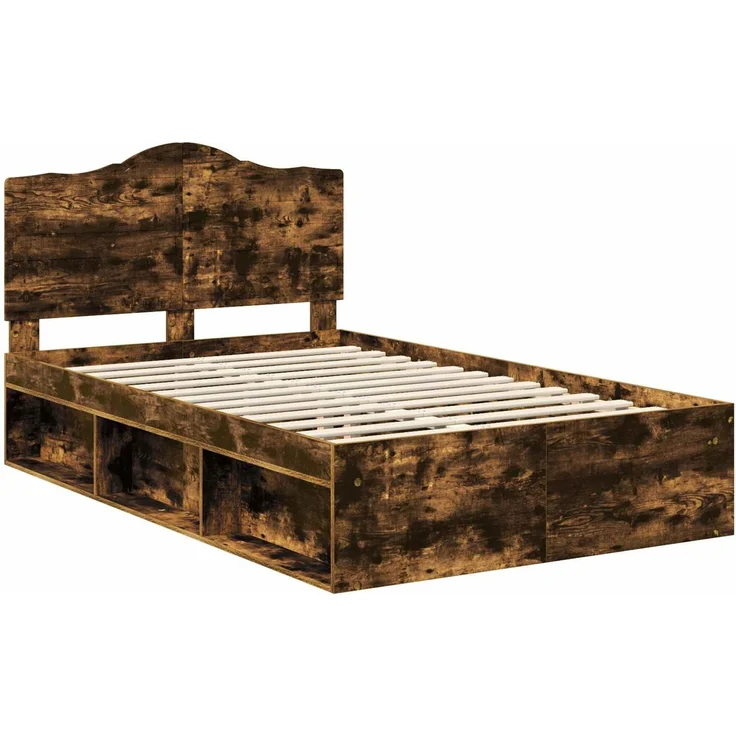 vidaXL Bettrahmen Geräucherte Eiche 135 x 190 cm Massives Kiefernholz 3413321 – Bild 3