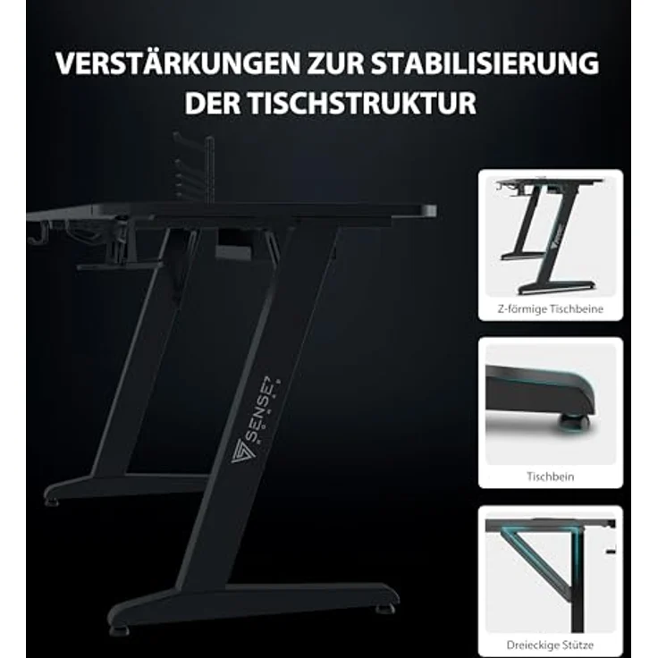 SENSE7 Schreibtisch Nomad Basic, Gaming Tisch 100x50, PC Tisch mit Kopfhörerhaken, Getränkehalter, Controller Halter, Gaming Computertisch mit Kohlefaseroberfläche, Ergonomischer Gaming Desk – Bild 9