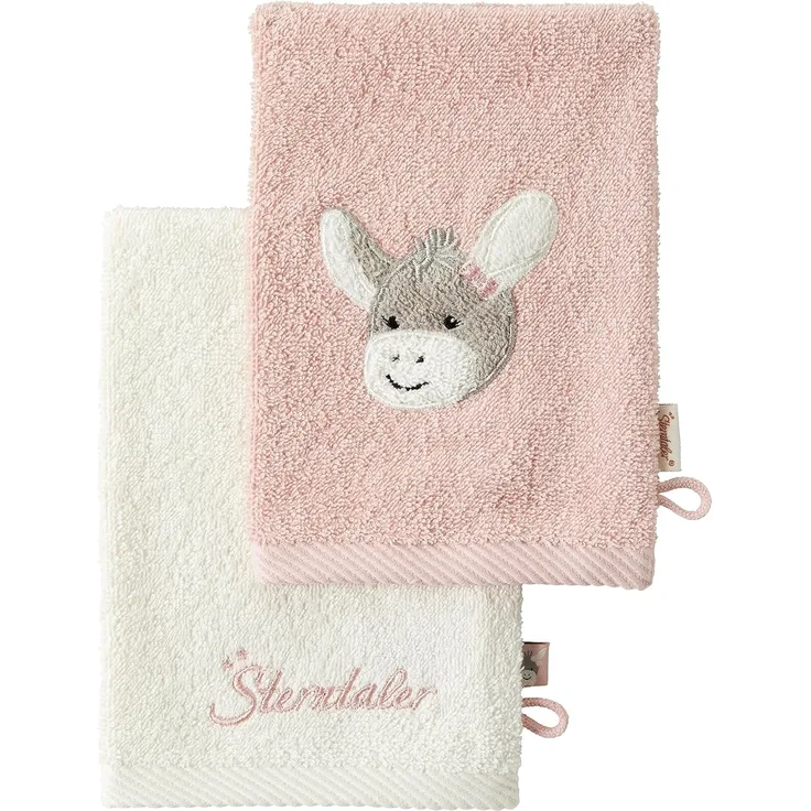 Sterntaler 2er Waschhandschuhe Esel Emmi Girl flora rose uni mit Stickerei und Logo Schriftzug