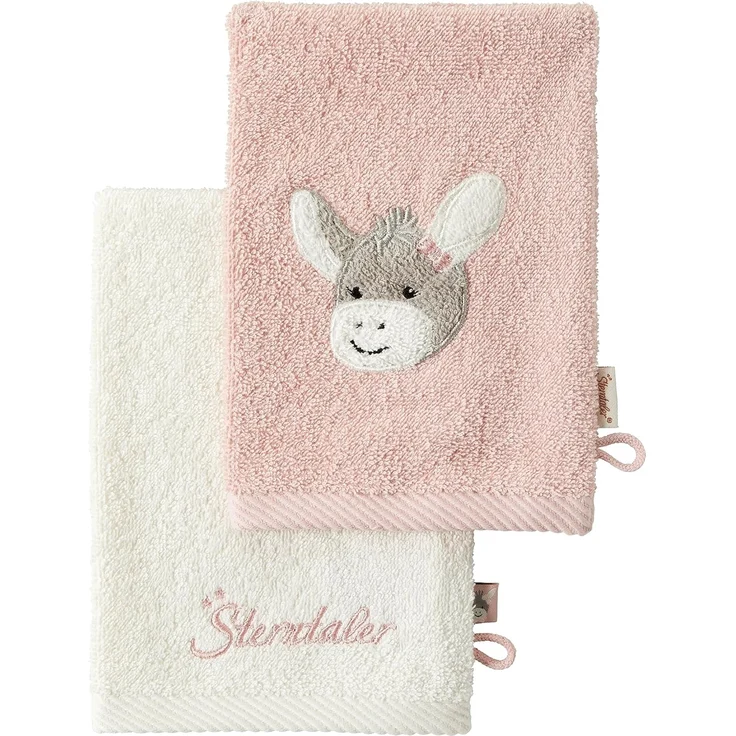 Sterntaler 2er Waschhandschuhe Esel Emmi Girl flora rose uni mit Stickerei und Logo Schriftzug
