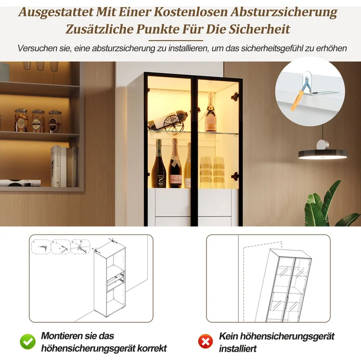 DESVIAE Vitrine mit LED-Beleuchtung und 2 Schubladen 60x160x40 cm MDF/Hartglas Weiß/Schwarz – Bild 5
