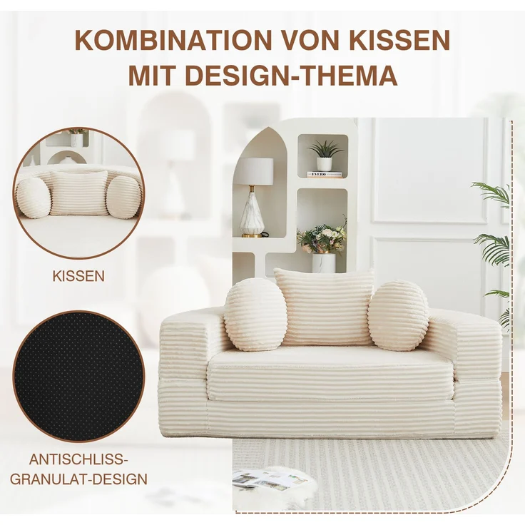 ZUBALIYA SchlafSofa mit USB - Anschluss, mit Schreibtisch, mit Cordbezug, mit Schaumstoffpolsterung, für Wohnzimmer und Apartments – Bild 5