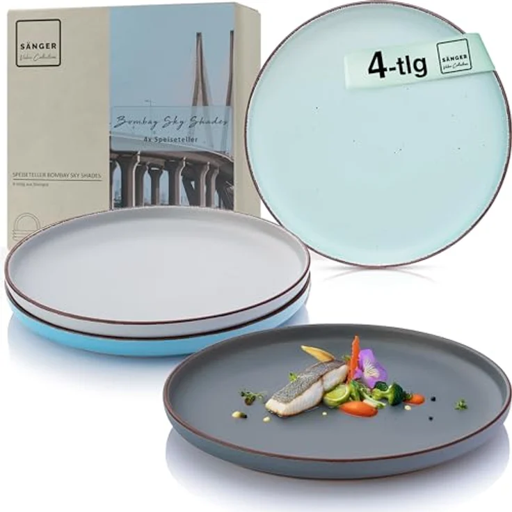 Sänger Bombay Sky Shades Speiseteller Set, 4-teilig, Mehrfarbig, Rund, kratzfest, Steingut, Ø 27 cm, mikrowellen- und spülmaschinenfest – Bild 1
