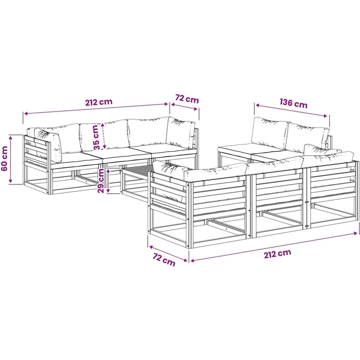 vidaXL 9-teiliges Garten-Lounge-Set, modular Natur Massivholz Akazie 3417256 – Bild 7