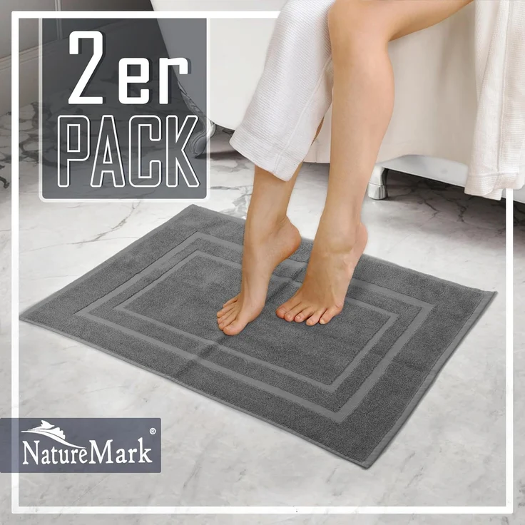 NatureMark 2er Pack Badvorleger | Premium Qualität | 100% Baumwolle | 50x80 cm | Duschvorleger Duschmatte Doppelpack | Farbe: Anthrazit grau – Bild 6
