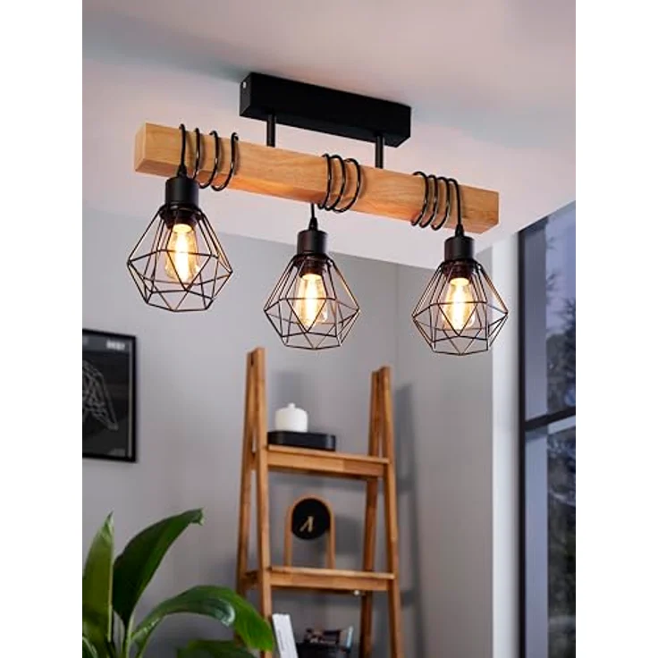 Eglo Pendelleuchte Townshend 5, Deckenleuchte aus Holz und Metall, schwarz-braun, 55 x 20 x 36 cm, E27 Fassung, dimmbar – Bild 2
