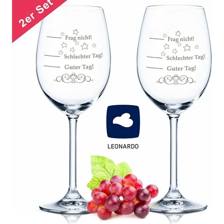 GRAVURZEILE Rotweinglas 2x Leonardo XL Weinglas Schlechter Tag, Guter Tag - Frag nicht!, Glas, Graviertes Geschenk für Partner, Freunde & Familie
