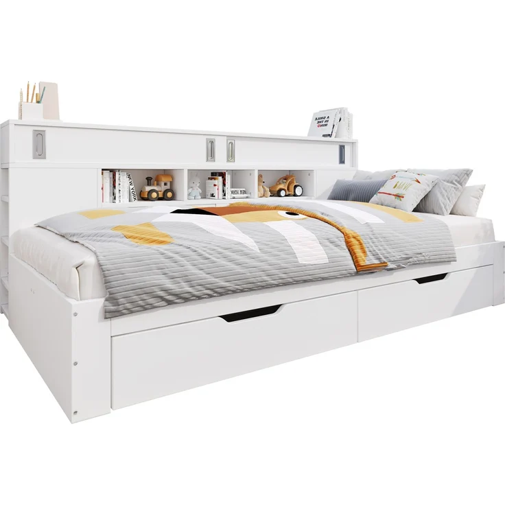 CHICFURN Bett aus MDF Weiß 140x190 cm mit 2 Schubladen und Stauraum – Bild 7