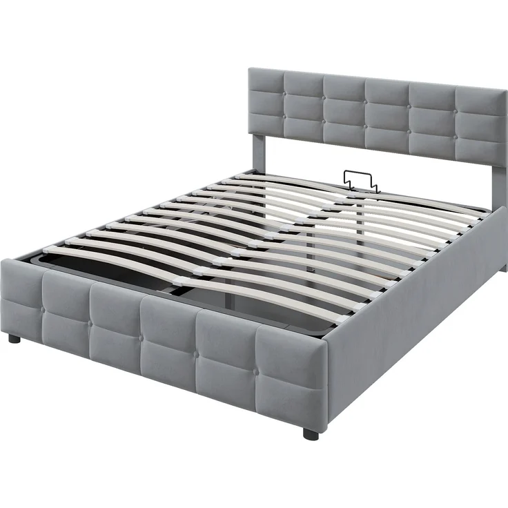 EINHOM Polsterbett180 x 200 cm, Lattenrost, Großer Stauraum, Weiches Kopfteil, Hydraulisches Doppelbett, Holländischer Samtstoff, Grau, Geeignet für Erwachsene und Jugendliche, Moderner Stil (Ohne Matratze) – Bild 6