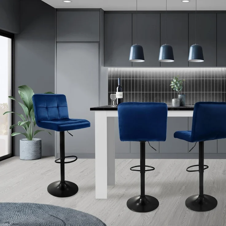 ML-DESIGN Barhocker Gepolsterter Barstuhl mit Rückenlehne und Fußstütze, 360° drehbar (2 St), Drestuhl höhenverstellbar 63-83 cm, Blau, Bezug aus Samt – Bild 2