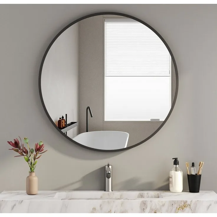 Boromal Wandspiegel Spiegel Rund Schwarz Wand Badspiegel Metall Rahmen Flurspiegel, für Badzimmer/Ankleidezimmer/Wohnzimmer,unbrechbarer Spiegel