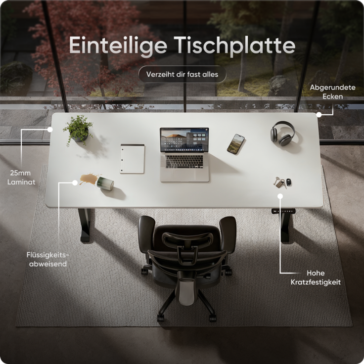 DESKSPACE Höhenverstellbarer Schreibtisch elektrisch mit leisem Dual-Motor – stabiles 4-Bein-Gestell (Schwarzes Gestell, Weiß Tischplatte, 120×60 cm) – Bild 8