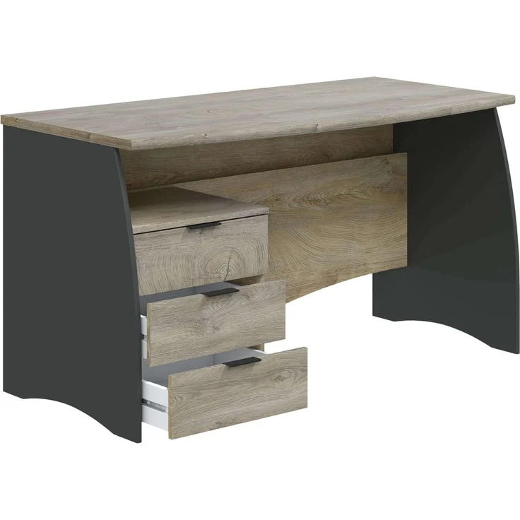 Habitdesign Estil, Bürotisch mit 3 Schubladen, Finish in Anthrazit und Eiche Alaska, Maße: 136 cm (B) x 67 cm (T) x 74 cm (H) – Bild 4