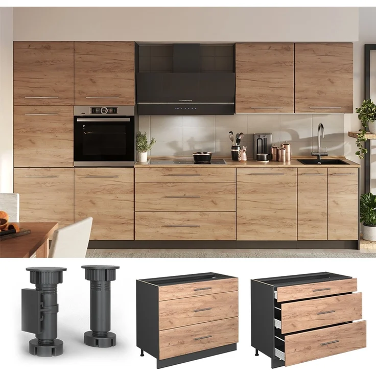 Küchenunterschrank Fame-Line Goldkraft Eiche/Anthrazit 100 cm, AP Eiche Vicco – Bild 4