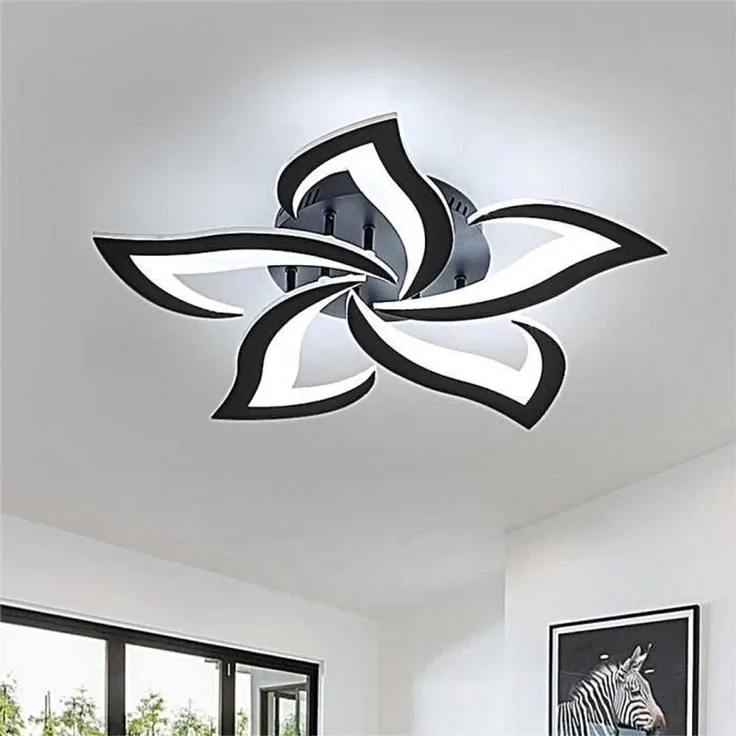 DELIPOP – Moderne 60W 6000K LED – Deckenleuchte – Schwarz – für Wohnzimmer, Schlafzimmer, Küche, Esszimmer – 5 Acryl – Lichtelemente – 60 cm – 60x60x8cm