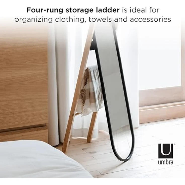 Umbra Furniture Hub Flur Spiegel, Standspiegel, mit Gummirand, Eschenholz und Spiegelglas, Schwarz / Natur, 358375045 – Bild 7