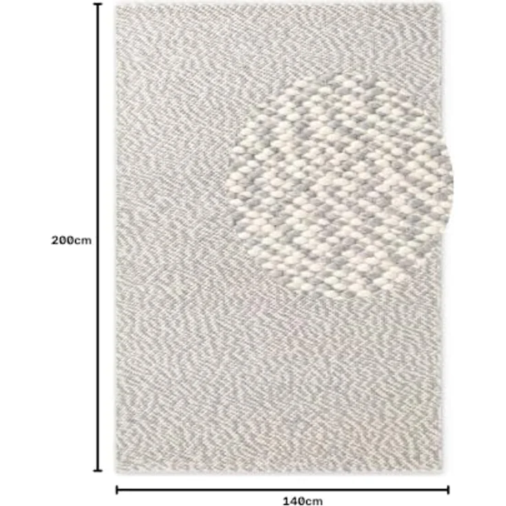 Elle Decoration Lyon - Wollteppich Beans, Natürlich & Handgemacht, Wohnzimmerteppich Wolle im Skandi Loop Design, Melierter Naturteppich mit Perlenstruktur - Natur Creme Grau, 140x200 cm – Bild 2