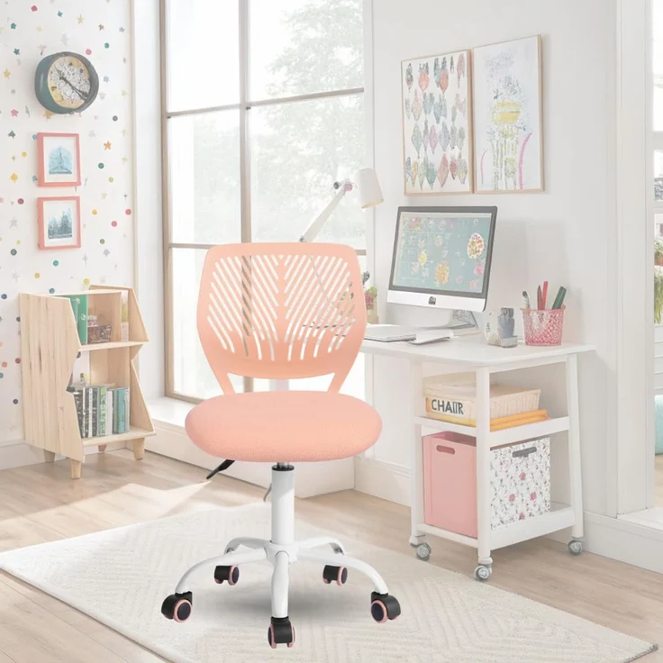 FurnitureR Bürostuhl, ergonomisch, drehbar, höhenverstellbar, für Computer, Rollen mit 5 Armen, Stühle und Hocker zu Hause, Arbeitssitz, Candy Rosa