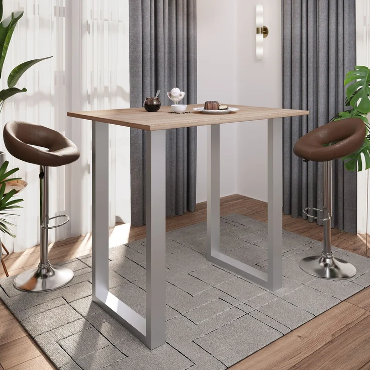 VCM Bartisch Xona 920146 Silber / Sonoma-Eiche H. 102 x B. 110 x T. 80 cm – Bild 3