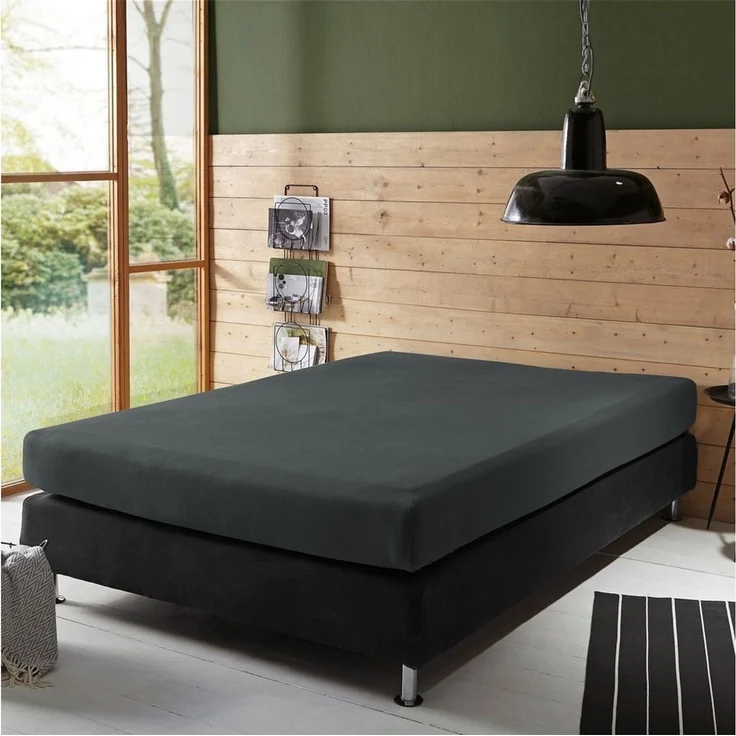Erwin Müller 'Freising' Spannbettlaken, Gummizug: Rundumgummi, 1 Stück, Elasthan-Jersey-Stretch Uni, Anthrazit, Boxspringbett | 90x190 - 100x220 cm – Bild 3