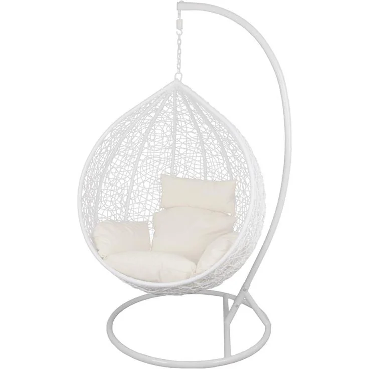 Hängesessel mit Gestell Rattan Korb Hängekorb Polyrattan Gartensessel Weiß – Bild 7