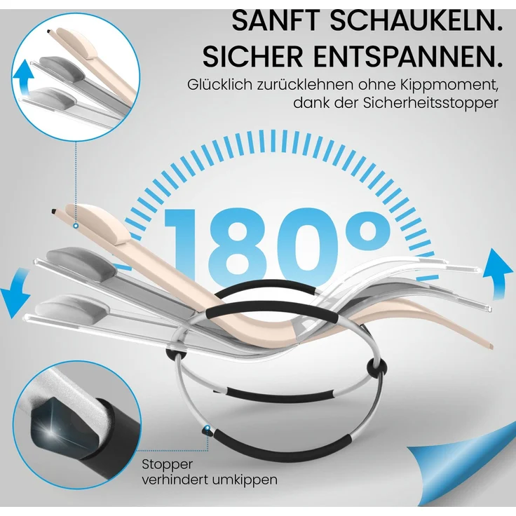 ELONEO Gartenliege Schaukelliege Outdoor mit Tasche, Strandliege klappbar bis 180 kg, Schaukelsessel, Liegestuhl wetterfest, Sonnenliege für Garten & Balkon – Bild 4
