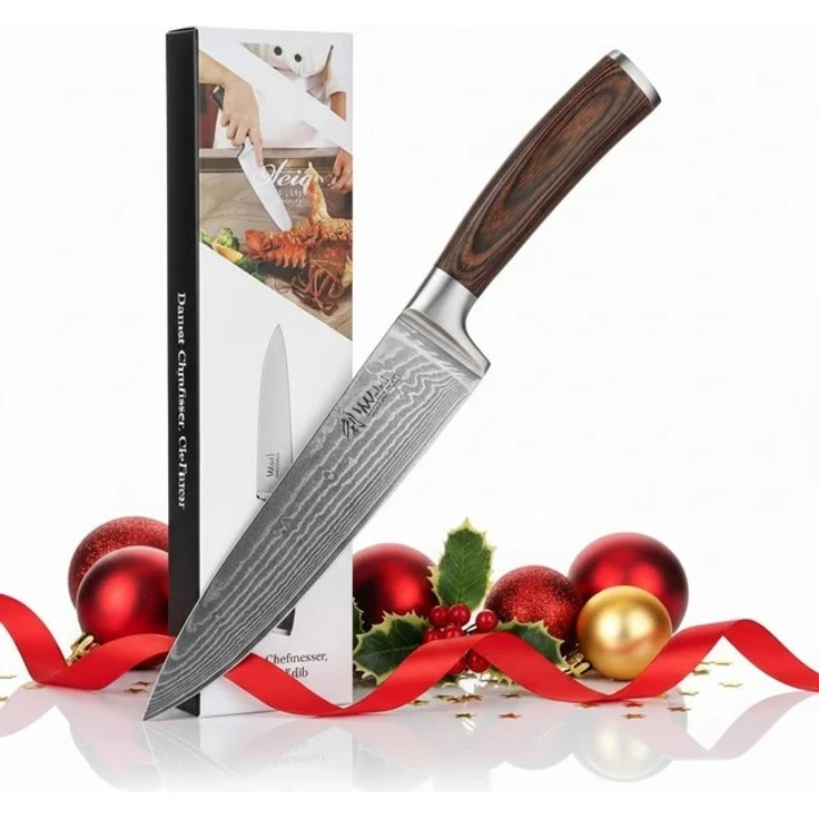 Wakoli Universalküchenmesser EDIB Damast Chefmesser I Kochmesser Küchenmesser I 20cm Klinge, VG10 Kern, 67 Lagen Damaststahl, Pakkaholzgriff, inkl. Geschenkbox – Bild 4