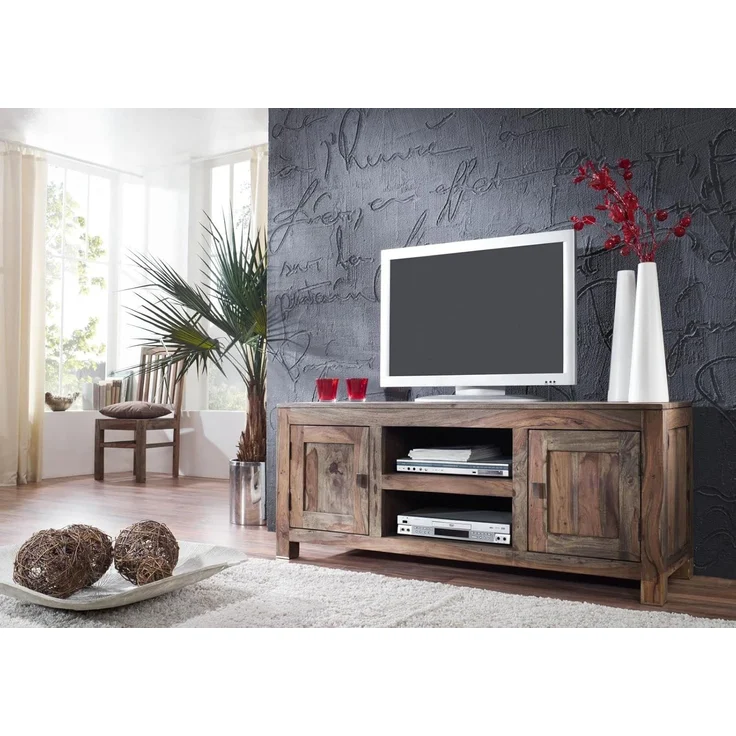 Massivmoebel24 TV-Board (TV-Board Sheesham 145x45x60 grau geölt NATURE GREY #41) – Bild 7