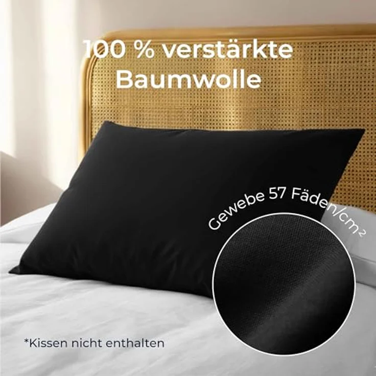 Dreamzie Kissenbezug 40x60 Baumwolle Renforcé (2er-Set) - Schwarz - Dicht gewebt mit 57 Fäden/cm² - Kissenbezug 40x60 - Oeko Tex Zertifiziert – Bild 4