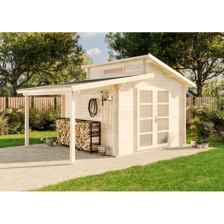 Alpholz Gartenhaus Aktiva mit Schleppdach Gartenhaus aus Holz in Pinie Holzhaus mit 40 mm Wandstärke inklusive Schleppdach Blockbohlenhaus mit Montagematerial