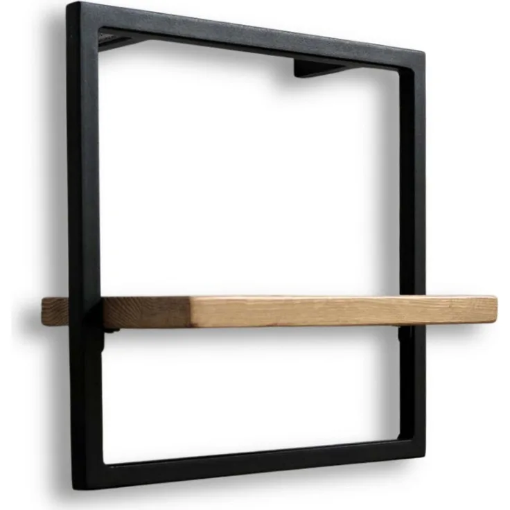 Wandregal - Eiche hellgrau, schwarz gerahmt - 30 x 30 x 15cm