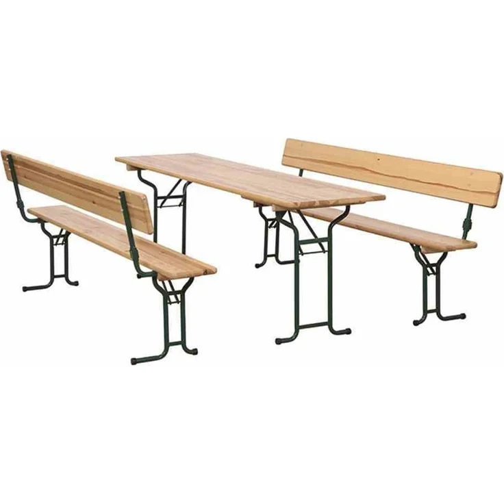 Fun Star Festzeltgarnitur mit Rückenlehne, 3-teilig, Holz natur / Stahl grün, 87 x 60 x 220 cm – Bild 1