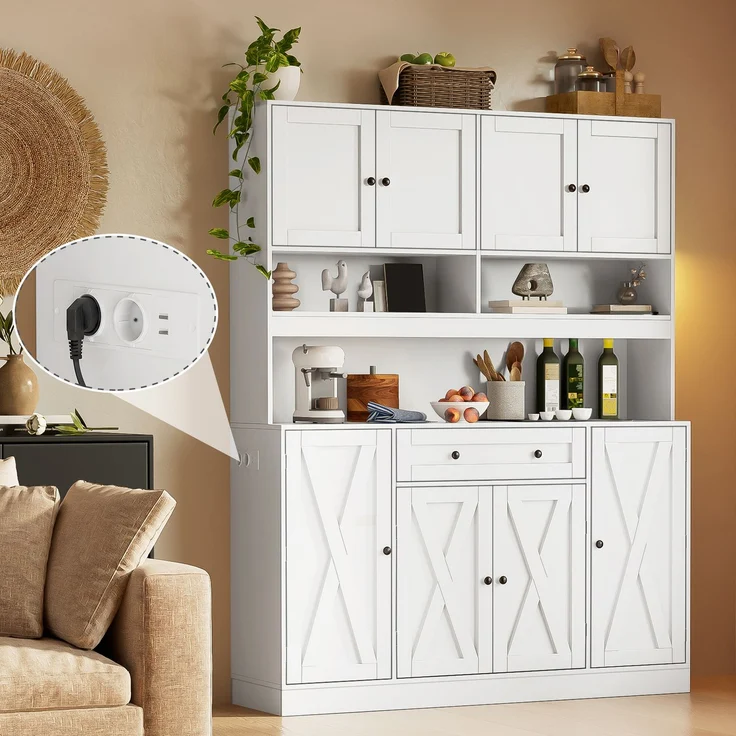 ZUBALIYA Buffetschrank 140x40x185 cm, mit verstellbaren Einlegeböden, aus MDF, Weiß – Bild 1