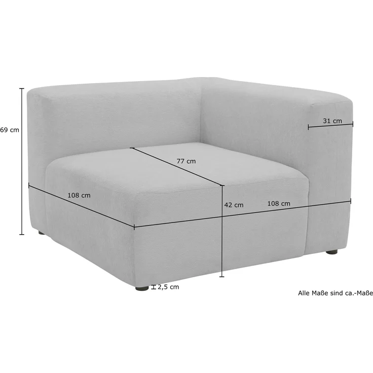 DOMO. collection Ecksessel 800013, Sessel, quadratisch mit gepolsterte Rückenlehne, Modul-Element, Sofa, Polsterecke, Eckcouch, Polstergarnitur 108 x 108 x 69 (BxTxH), grau – Bild 5