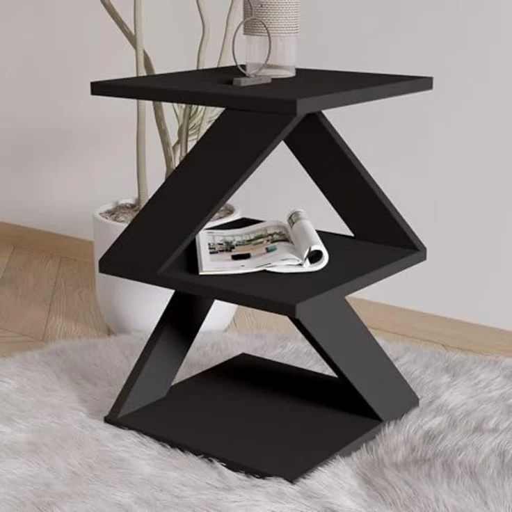 Hanah Home Stylish Side Table with Wall-Mount Option, Black & Oak, 29.6 x 54.2 x 29.6 cm | 100% Melamine Coated Particle Board, 18 mm Thick | Versatile Storage Solution – Bild 1