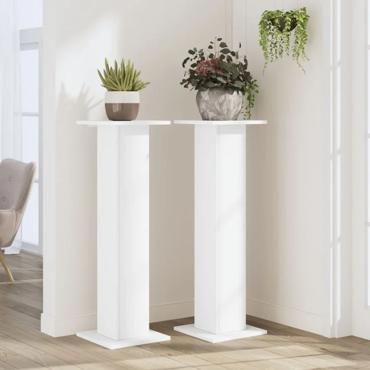 vidaXL Pflanzenständer 2 Stk. Weiß 30x30x95 cm Holzwerkstoff 3307873 – Bild 3
