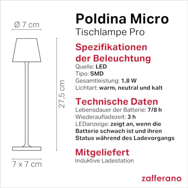 Zafferano, Poldina Micro Lampe, Kabellose, Wiederaufladbare Tischlampe mit Touch Control, Geeignet für Wohnzimmer und Außenbereich, Dimmer, 2200-3000 K, Höhe 27,5 cm, Farbe Salbeigrün – Bild 6