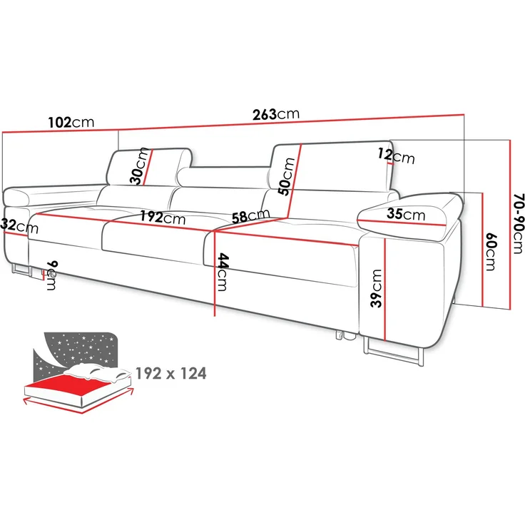 Schlafsofa Torezio III Bis mit Einstellbare Kopfstützen (Farbe: Lumo 30) – Bild 4