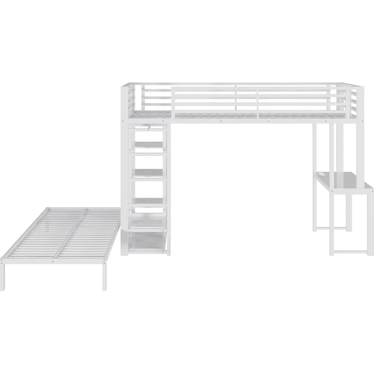 Hochbett 90×200 cm mit EN747-Schutz, Schreibtisch, Weiß, ohne Matratze – Bild 7