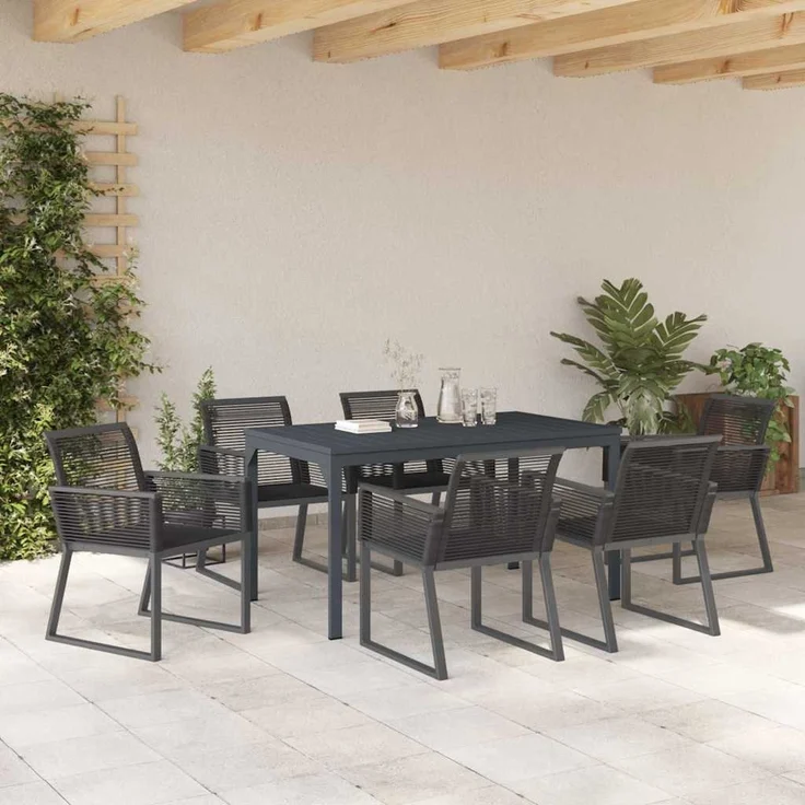 vidaXL Garten Essgruppe 7 pcs Schwarz Poly-Rattan 3378820 – Bild 3
