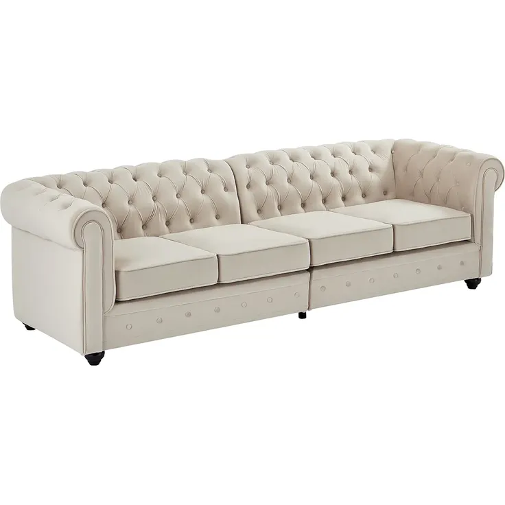 Vente-unique - CHESTERFIELD Sofa StoffSamt Beige - B 87 cm x H 72 cm x L 256 cm – Bild 3