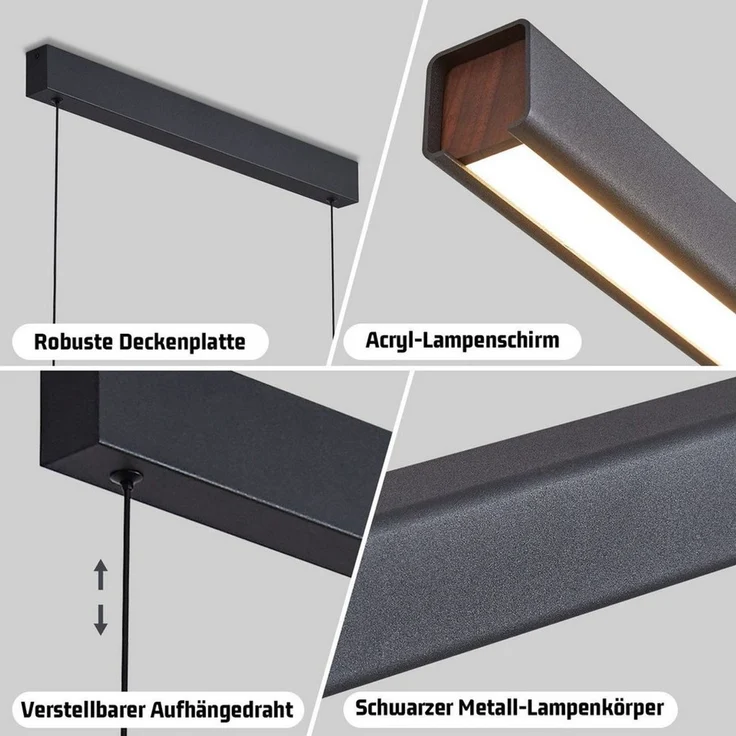 Nettlife LED Pendelleuchte Esstisch Dimmbar mit Fernbedienung Hängelampe 107CM 32W, Höhenverstellbar, LED fest integriert, 3000-6500, Esstisch Pendellampe für Küche Bar Wohnzimmer Schlafzimmer Büro – Bild 3