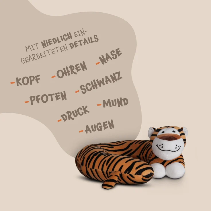 Nackenhörnchen Kinder Tier Schlafkissen Reisekissen Waschbar Kopfstütze U-Förmig Nackenkissen für Auto Zug Flugzeug weicher Kissenbezug Tiger – Bild 6
