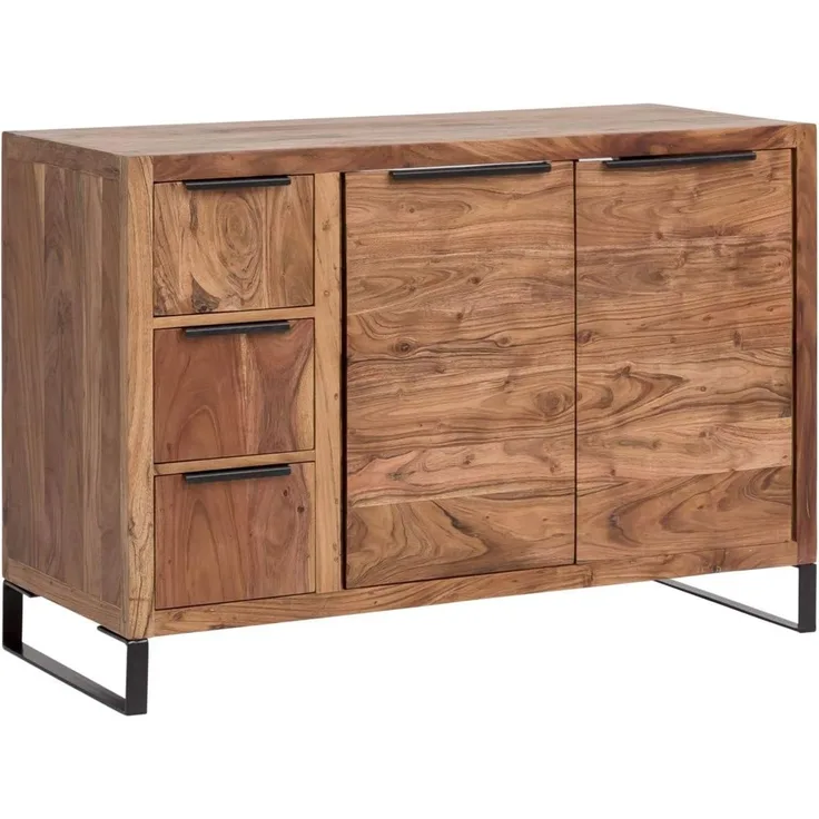 Woodkings Waschtisch 105cm Sydney Akazie hell braun Massivholz Badmöbel Badezimmer-Unterschrank Schrank für Waschbecken rustikal Landhausstil