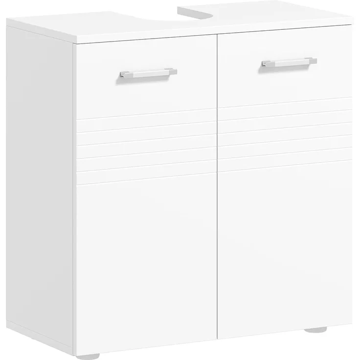 kleankin Waschbeckenunterschrank Badezimmerschrank Waschtischunterschrank mit 2 Türen Regal verstellbar U-förmiger Ausschnitt Spanplatte Weiß 60 x 30 x 62,5 cm