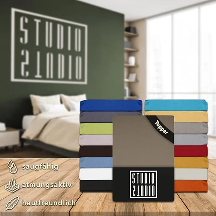 STUDIO Basic Topper Spannbettlaken 140x200 cm, 100% gekämmte Baumwolle, Oeko-TEX 100, Markenqualität, Bettlaken 140x200 Topperbezug Jersey - Taupe – Bild 7