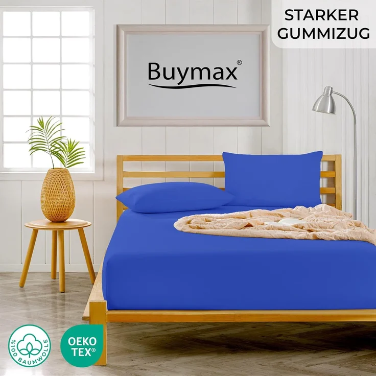 Buymax® Spannbettlaken 90x200 cm Baumwolle 100% Spannbetttuch Bettlaken Jersey, Matratzenhöhe bis 25 cm, Farbe Dunkelblau – Bild 2